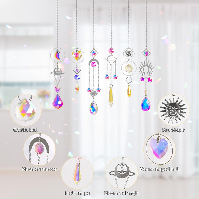 ilclviz Sun Catchers 6Pieces Colorful Crystals Suncatcher with Chain Pendant Ornaments Hanging Crystals Prism Rainbow for Window Home Indoor Outdoor Car Mirror Garden Christmas Day Party Wedding Decoration - Image 4